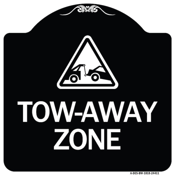 Tow-Away Zone with Graphic Heavy-Gauge Aluminum Architectural Sign, 18" x 18", BW-1818-24411